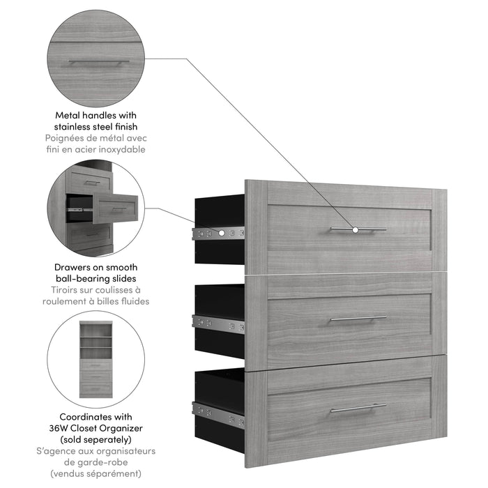 Bestar Storage Drawers Pur 3-Drawer Set for Pur 36” Closet Organizer - Available in 4 Colors