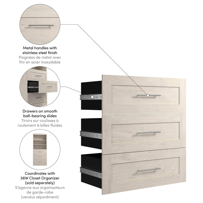 Bestar Storage Drawers Pur 3-Drawer Set for Pur 36W Closet Organizer - Available in 7 Colors