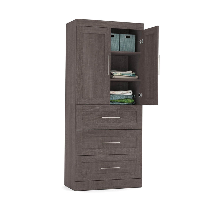 Bestar Wardrobe Bark Gray Pur 36W Wardrobe with 3 Drawers - Available in 2 Colors