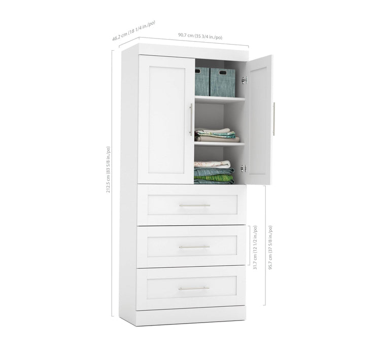 Bestar Wardrobe White Pur 36W Wardrobe with 3 Drawers - Available in 2 Colors