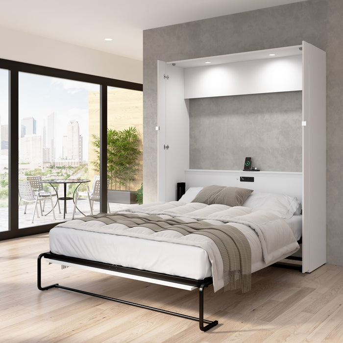 Bestar Avalon 67W High Gloss Queen Murphy Bed in High Gloss White