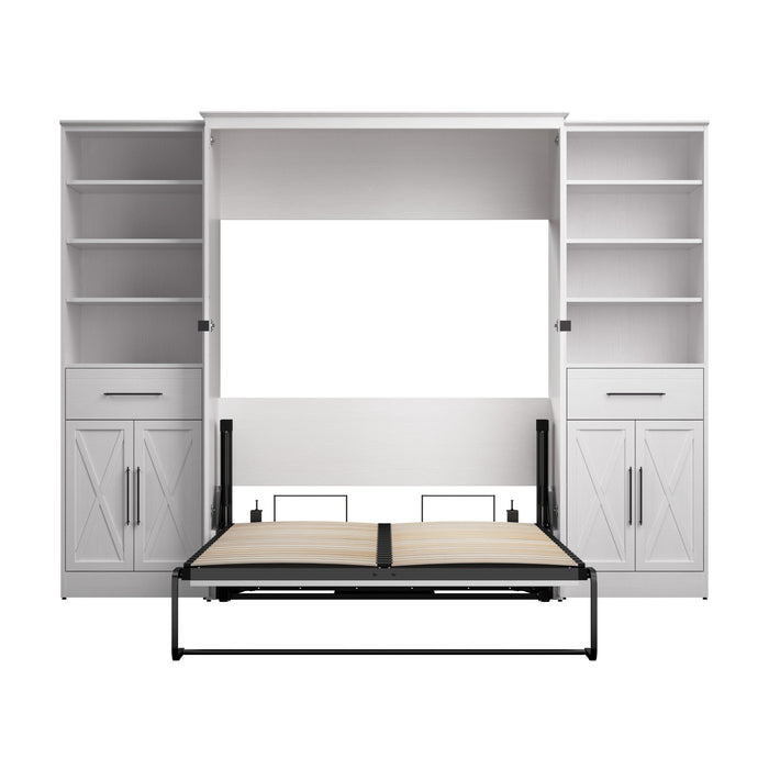 Bestar Key West 111W Full Murphy Bed and Closet Organizers with Doors and Drawers (113W) in Pure White Oak