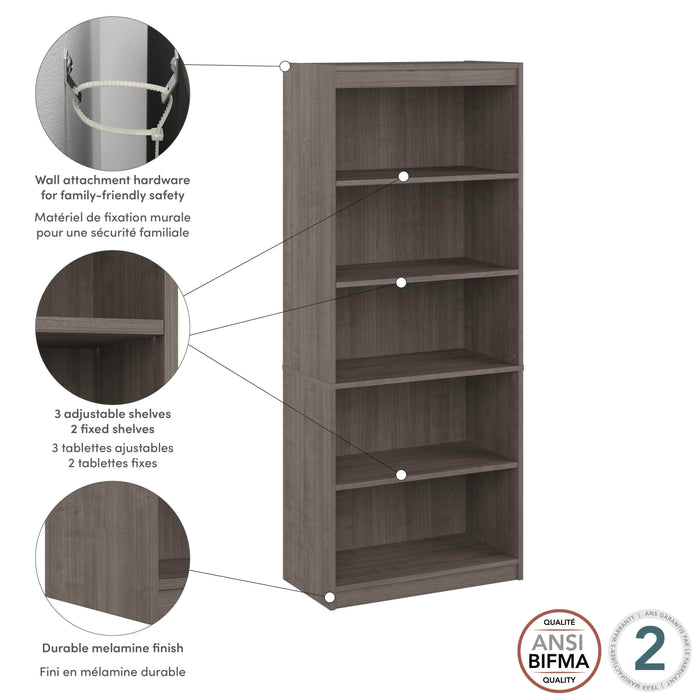 Pending - Bestar Bookcase Ridgeley 30W 5 Shelf Bookcase - Available in 3 Colors