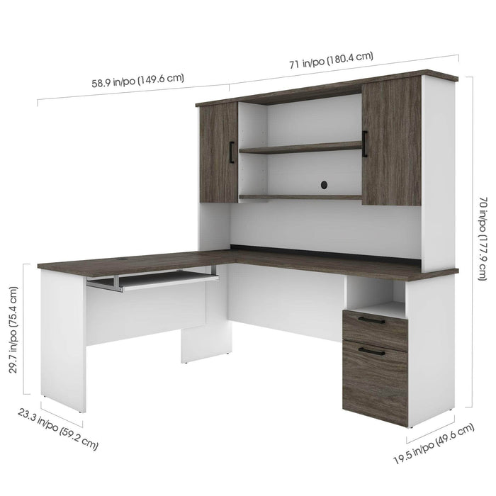 Pending - Bestar Desk Norma 71W L-Shaped Desk with Hutch - Available in 2 Colors