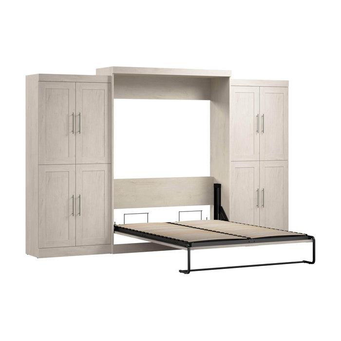 Pending - Bestar Murphy Wall Bed Linen White Oak Pur Murphy Bed with Storage Cabinets (136W) - Available in 5 Colors