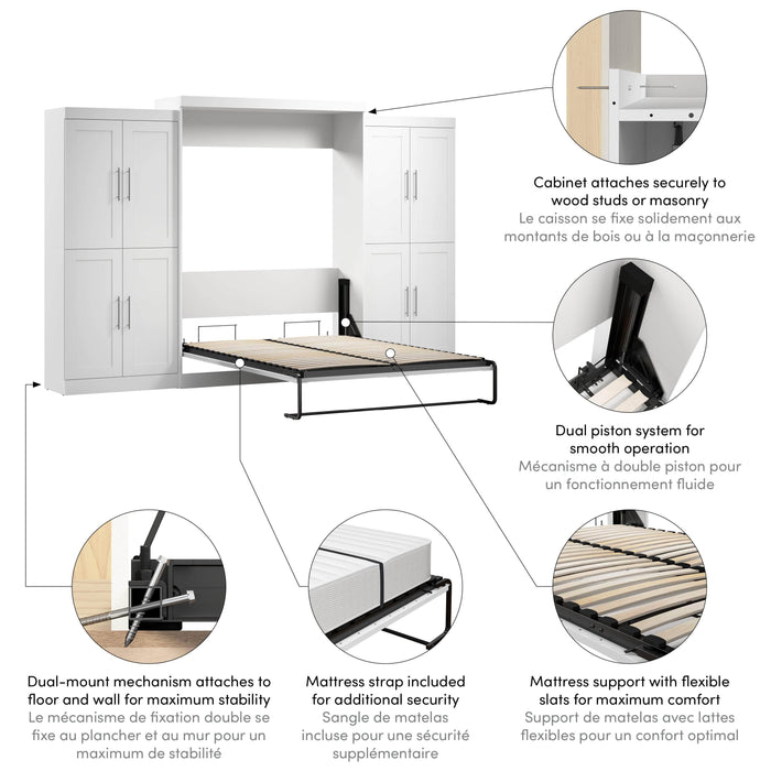 Pending - Bestar Murphy Wall Bed Pur Murphy Bed with Storage Cabinets (136W) - Available in 5 Colors