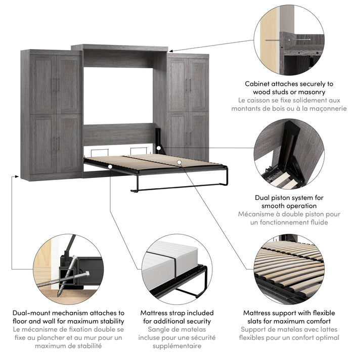 Pending - Bestar Murphy Wall Bed Pur Murphy Bed with Storage Cabinets (136W) - Available in 5 Colors