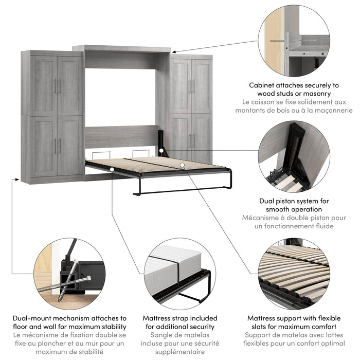 Pending - Bestar Murphy Wall Bed Pur Murphy Bed with Storage Cabinets (136W) - Available in 5 Colors