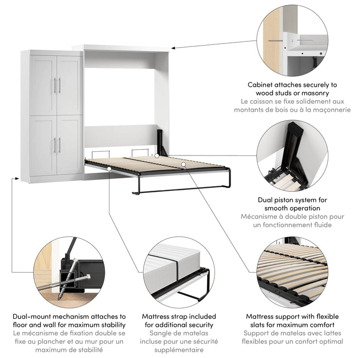 Pending - Bestar Murphy Wall Bed Pur  Murphy Bed with Wardrobe (101W) - Available in 5 Colors