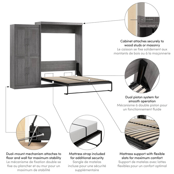 Pending - Bestar Murphy Wall Bed Pur Murphy Bed with Wardrobe (101W) - Available in 5 Colors