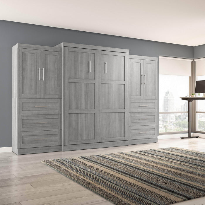 Pending - Bestar Murphy Wall Bed Pur  Murphy Bed with Wardrobes (136W) - Available in 5 Colors