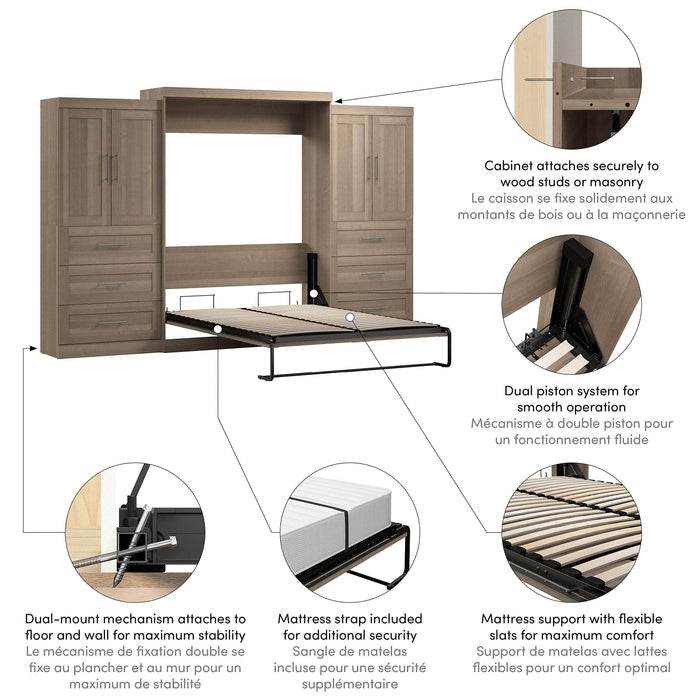 Pending - Bestar Murphy Wall Bed Pur  Murphy Bed with Wardrobes (136W) - Available in 5 Colors