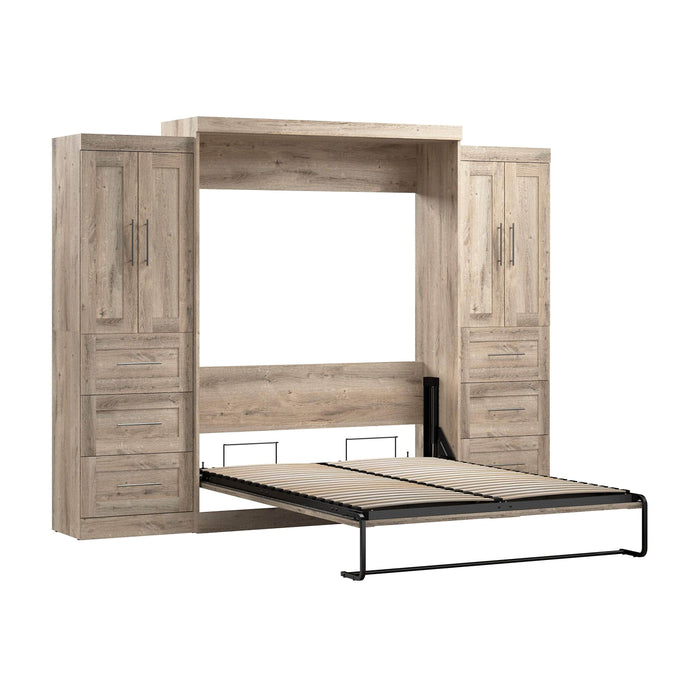 Pending - Bestar Murphy Wall Bed Rustic Brown Pur Murphy Bed with Closet Storage Cabinets (115W) - Available in 7 Colors