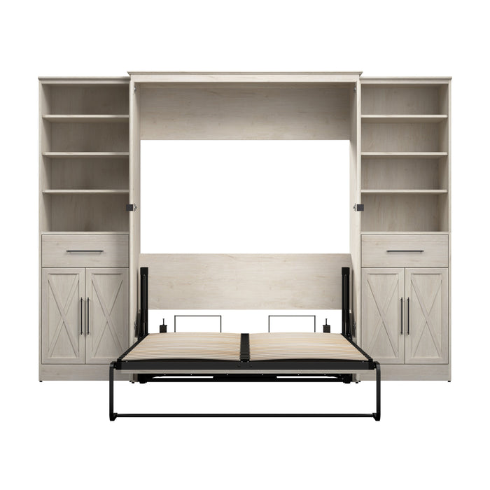 Bestar Key West 111W Full Murphy Bed and Closet Organizers with Doors and Drawers (113W) in Linen White Oak