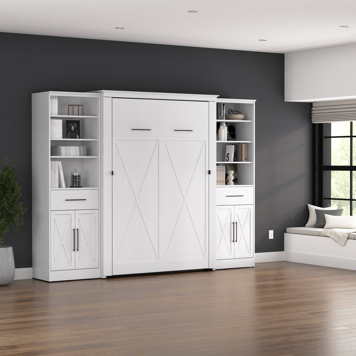 Bestar Key West 111W Full Murphy Bed and Closet Organizers with Doors and Drawers (113W) in Pure White Oak