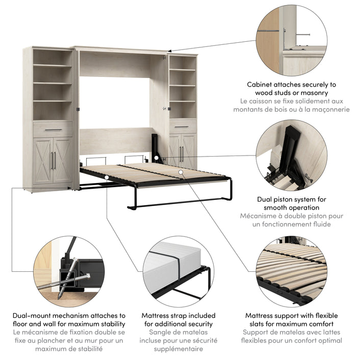 Bestar Key West 111W Full Murphy Bed and Closet Organizers with Doors and Drawers (113W) in Linen White Oak