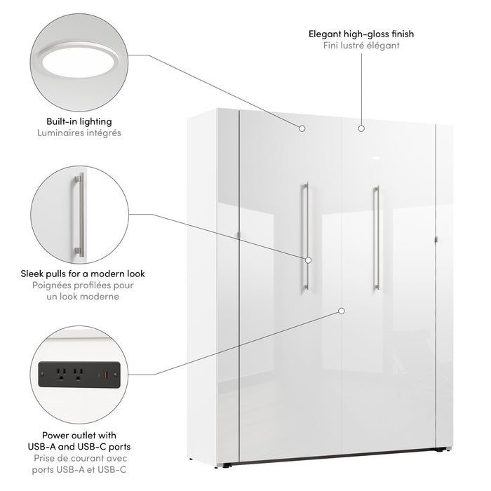 Bestar Avalon 67W High Gloss Queen Murphy Bed in High Gloss White