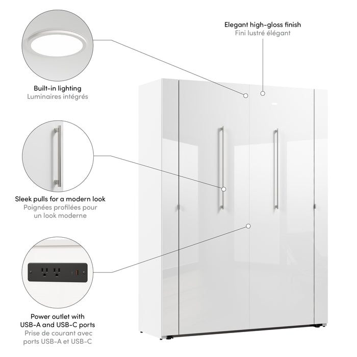 Bestar Avalon 61W High Gloss Full Murphy Bed in High Gloss White