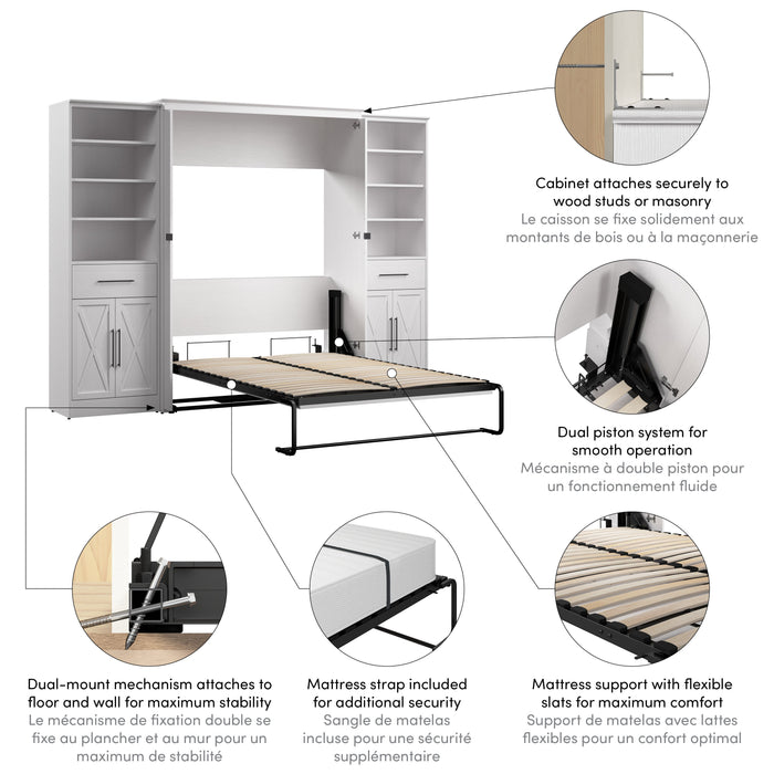 Bestar Key West 111W Full Murphy Bed and Closet Organizers with Doors and Drawers (113W) in Pure White Oak