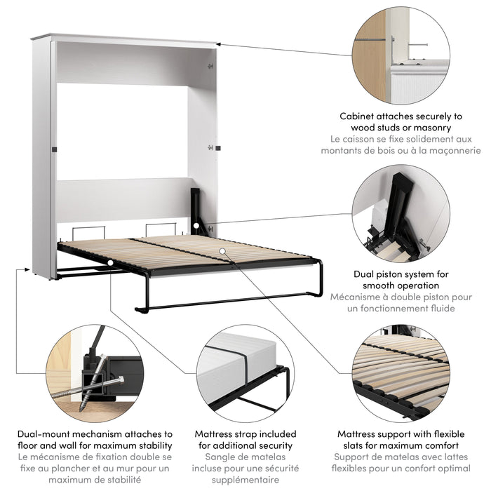 Bestar Key West 69W Queen Murphy Bed in Pure White Oak